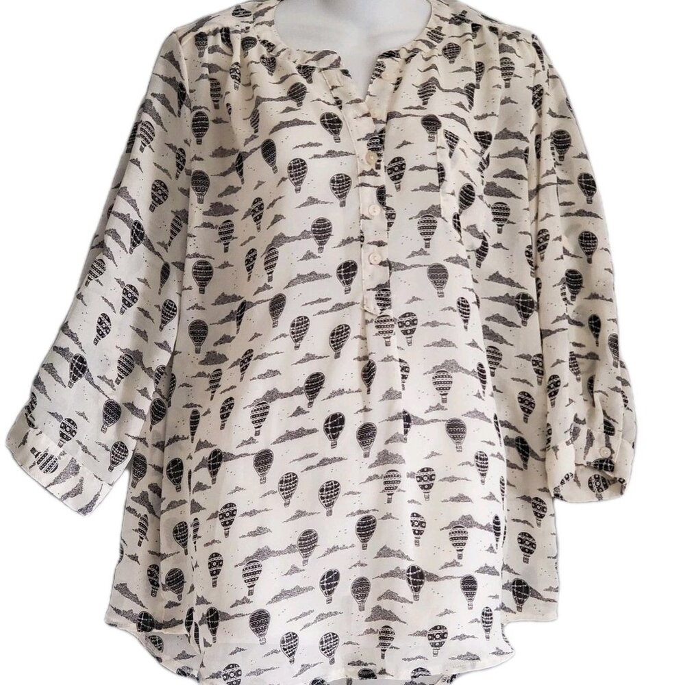 Alexandra Bartlett Sheer Blouse Womens Large Hot Air Balloons